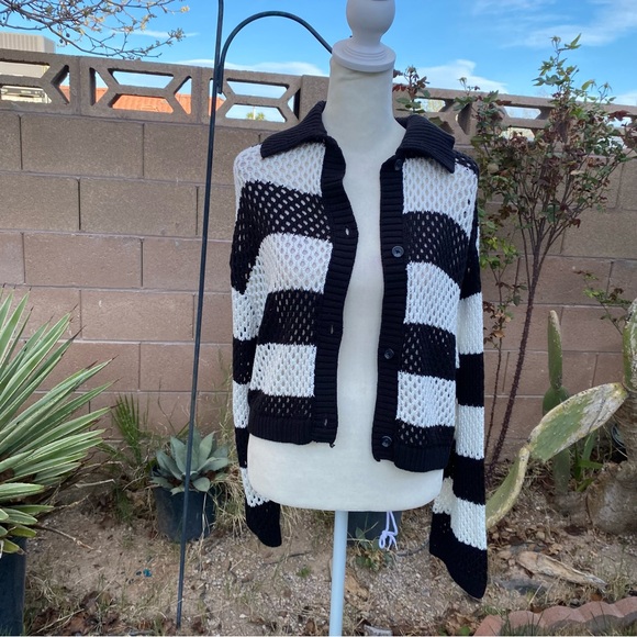 H&M Knitted Black & White Striped Cropped Cardigan NEW - Picture 2 of 8